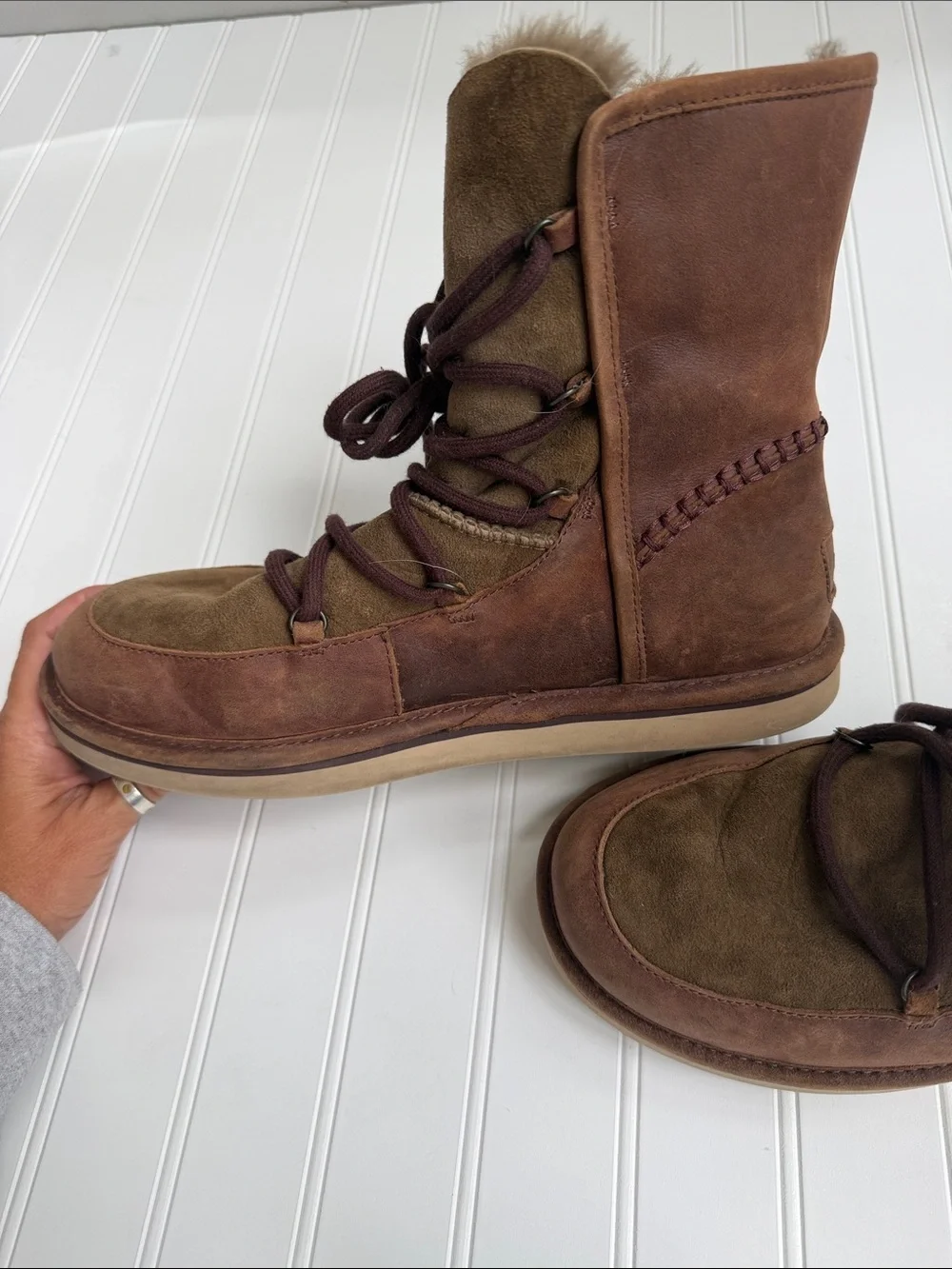 UGG Australia Men’s 1007710 Brown Shearling Lined Lace-Up Winter Boots Size 10